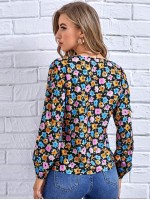 Tie Neck Allover Floral Blouse