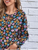 Tie Neck Allover Floral Blouse