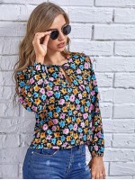 Tie Neck Allover Floral Blouse