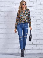 Tie Neck Allover Floral Blouse