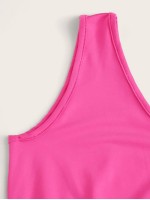 Neon Pink One-Shoulder Cutout Crop Top