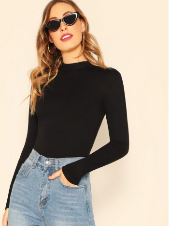 Form-Fitting Mock Neck Top