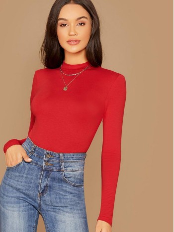 Form-Fitting Mock Neck Top