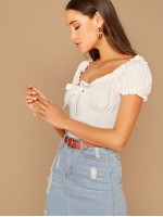 Tie Neck Frill Trim Milkmaid Top