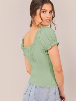 Tie Neck Frill Trim Milkmaid Top