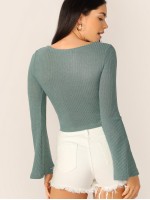 Bell Sleeve Drawstring Crop Top