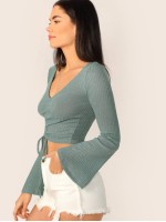 Bell Sleeve Drawstring Crop Top