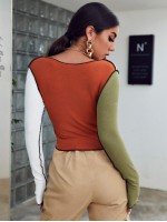 Seam Front Asymmetrical Hem Colorblock Top