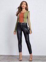 Seam Front Asymmetrical Hem Colorblock Top