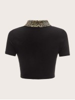 Leopard Collared Buttoned Front Crop Top