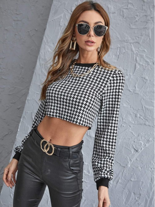 Houndstooth Pattern Crop Tee