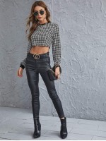 Houndstooth Pattern Crop Tee