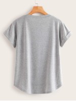 Basic Heathered Knit Rolled Cuff Curved Tee