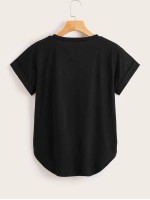 Basic Solid Rolled Cuff Curved Tee