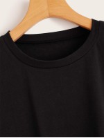 Basic Solid Rolled Cuff Curved Tee