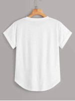 Basic Solid Rolled Cuff Curved Tee