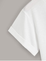 Basic Solid Rolled Cuff Curved Tee