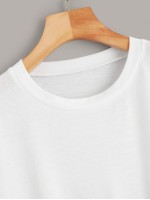 Basic Solid Rolled Cuff Curved Tee