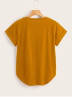 Basic Solid Rolled Cuff Curved Tee