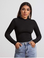 Mock-neck Solid Fitted Tee