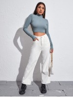 Mock-neck Knotted Backless Crop Tee