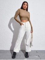 Mock-neck Knotted Backless Crop Tee