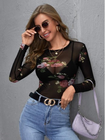 Floral Mesh Top Without Bra