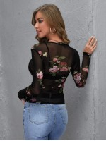 Floral Mesh Top Without Bra