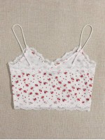 Lace Trim Floral Print Cami Top