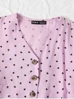 Allover Heart Print Tie Hem Blouse