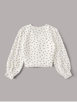 Button Front Knotted Hem Heart Print Blouse