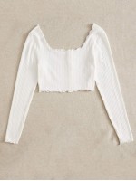 Lettuce Trim Buttoned Front Rib-knit Top