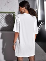 Drop Shoulder Letter Graphic Longline Tee