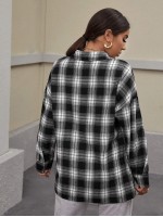 Tartan Drop Shoulder Button Front Blouse