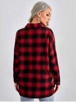 Tartan Drop Shoulder Button Front Blouse