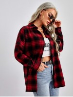 Tartan Drop Shoulder Button Front Blouse