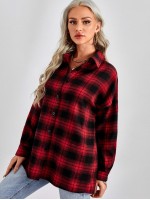 Tartan Drop Shoulder Button Front Blouse