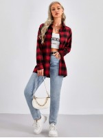 Tartan Drop Shoulder Button Front Blouse