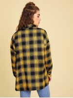 Tartan Drop Shoulder Button Front Blouse