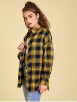 Tartan Drop Shoulder Button Front Blouse