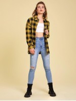 Tartan Drop Shoulder Button Front Blouse