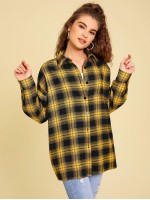 Tartan Drop Shoulder Button Front Blouse