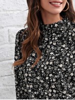 Frilled Neck Lantern Sleeve Ditsy Floral Top