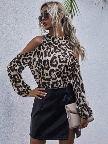 Cold Shoulder Leopard Print Blouse