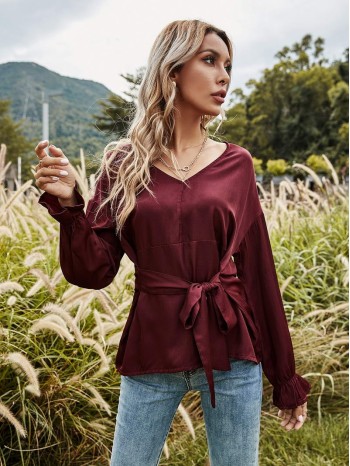 Flounce Sleeve Belted Top