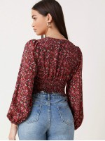 Bishop Sleeve Shirred Detail Ditsy Floral Top