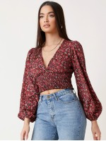 Bishop Sleeve Shirred Detail Ditsy Floral Top