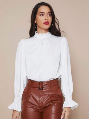 Frill Mock Neck Flounce Sleeve Solid Top