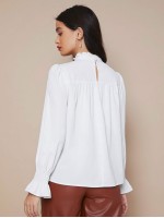 Frill Mock Neck Flounce Sleeve Solid Top