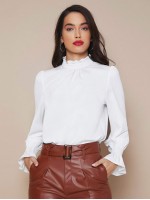 Frill Mock Neck Flounce Sleeve Solid Top